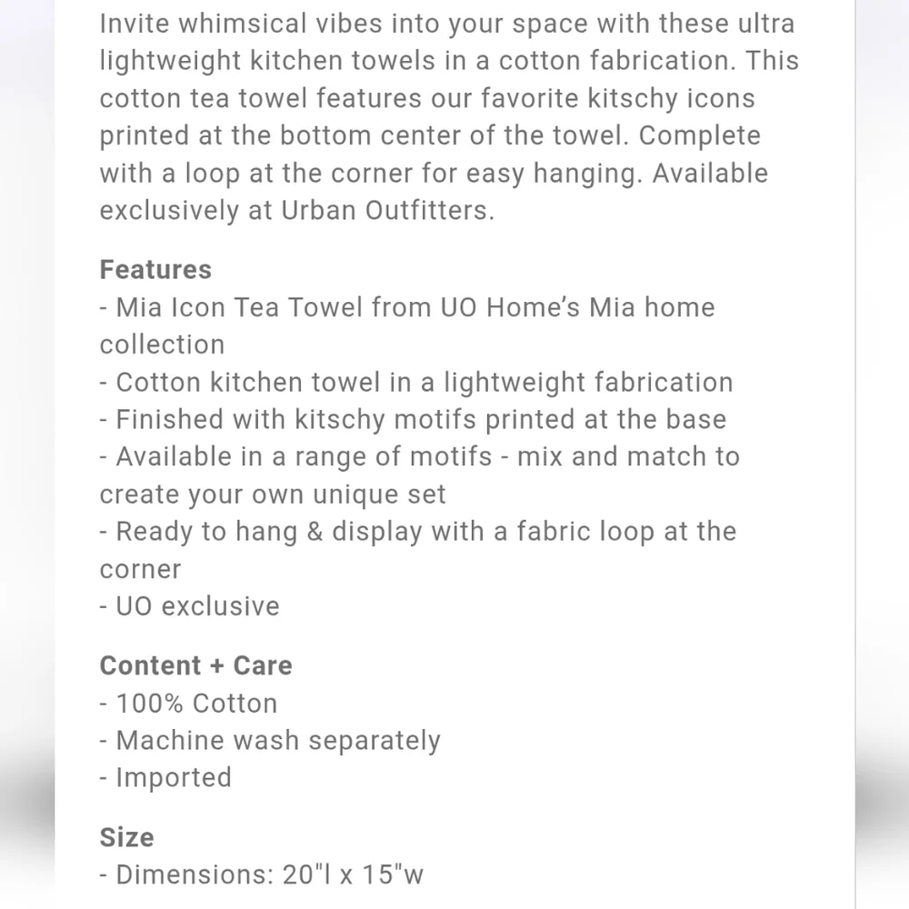 Urban Outfotters Home Mia Icon Tea Towel